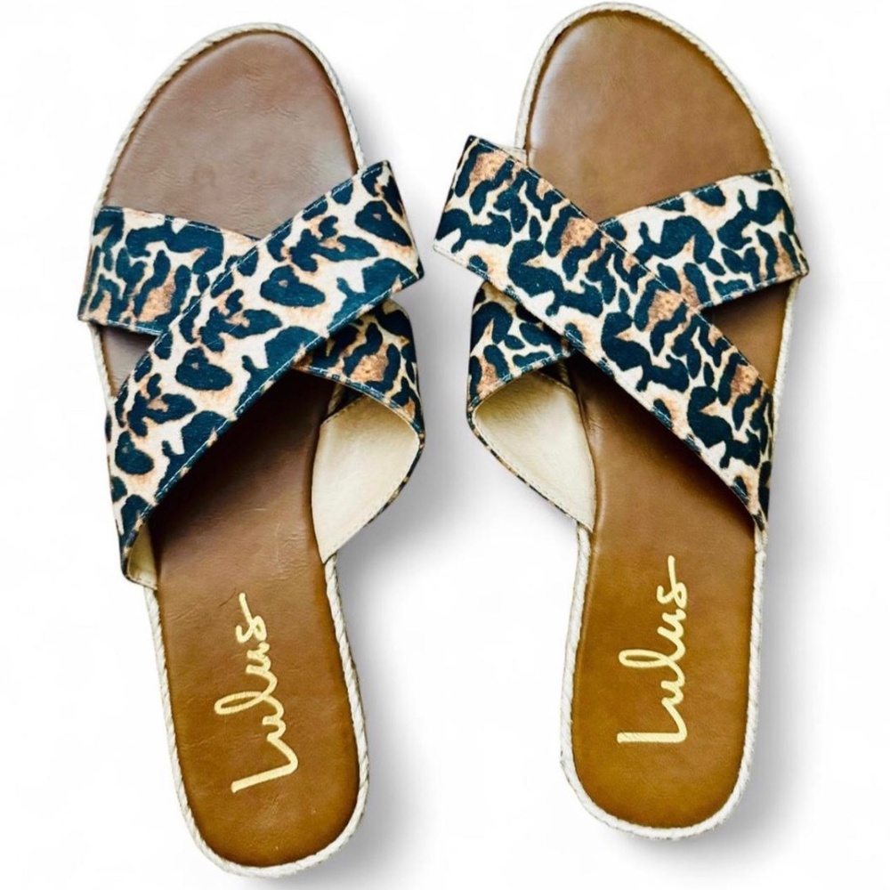 Lulus Koren Leopard Espadrille Slide Sandals Brown - Size 10